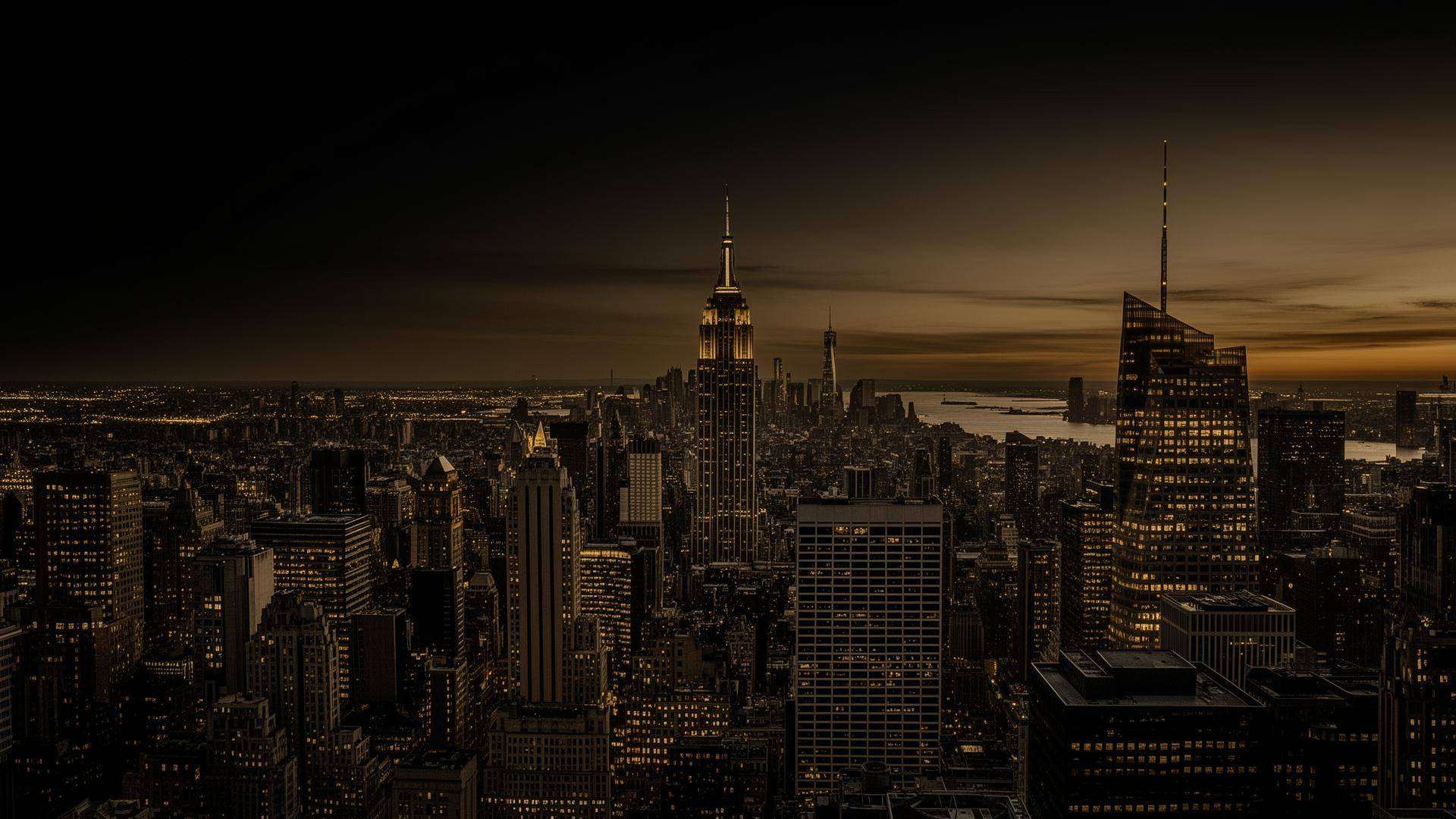 New York City skyline at dusk